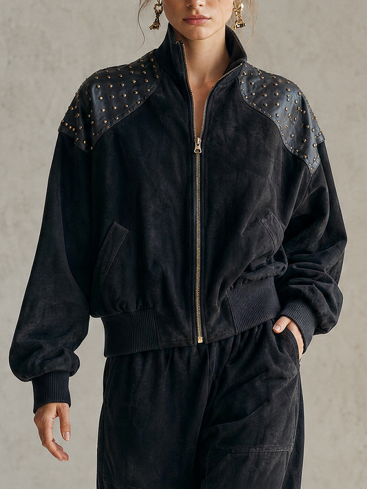 Conjunto chaqueta bomber negra ante