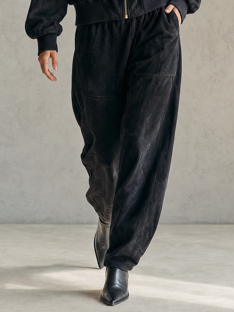 Ensemble veste bomber en daim noir