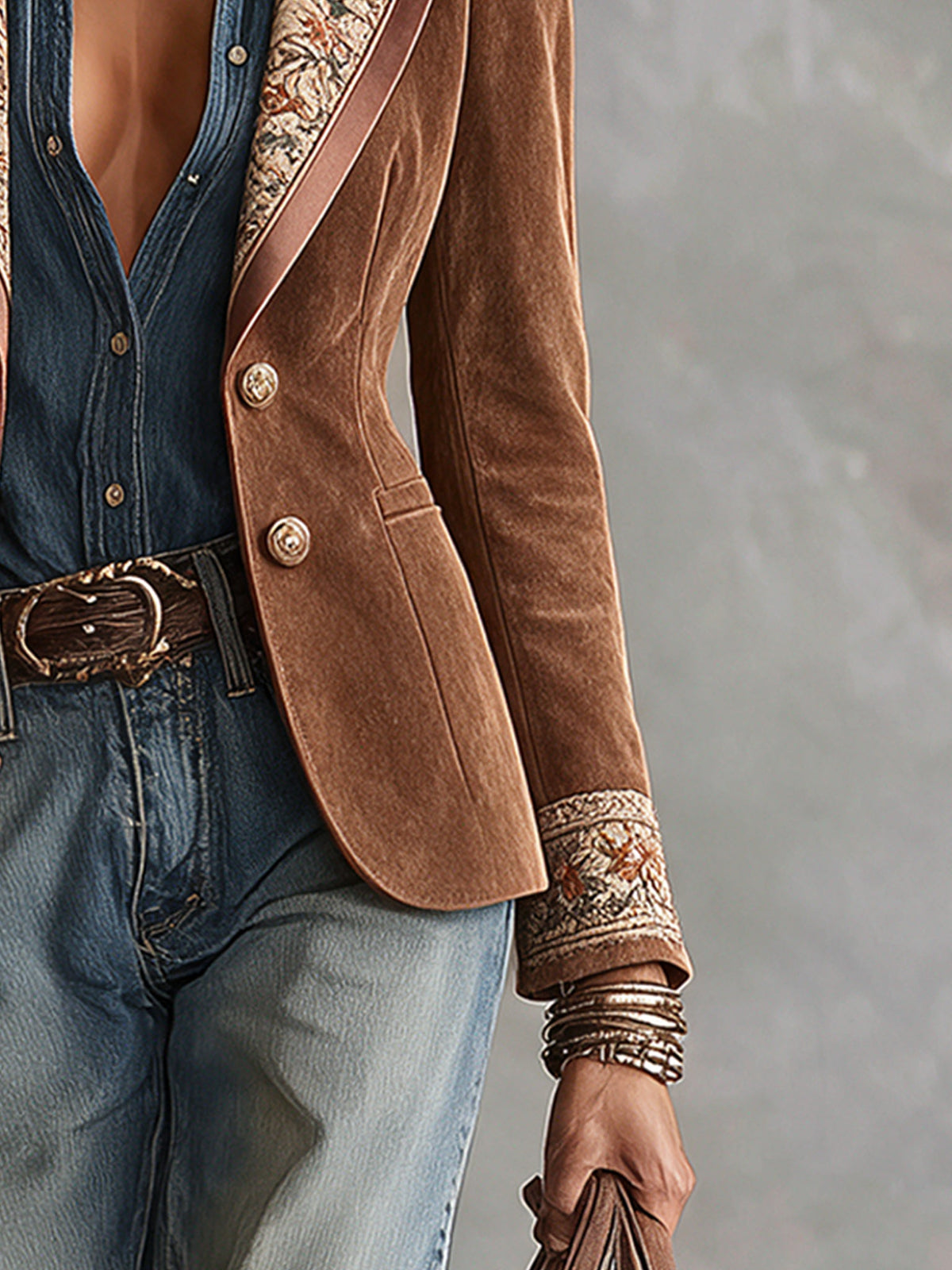 Blazer marron en daim vintage