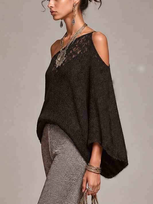Blouse noire asymétrique en dentelle