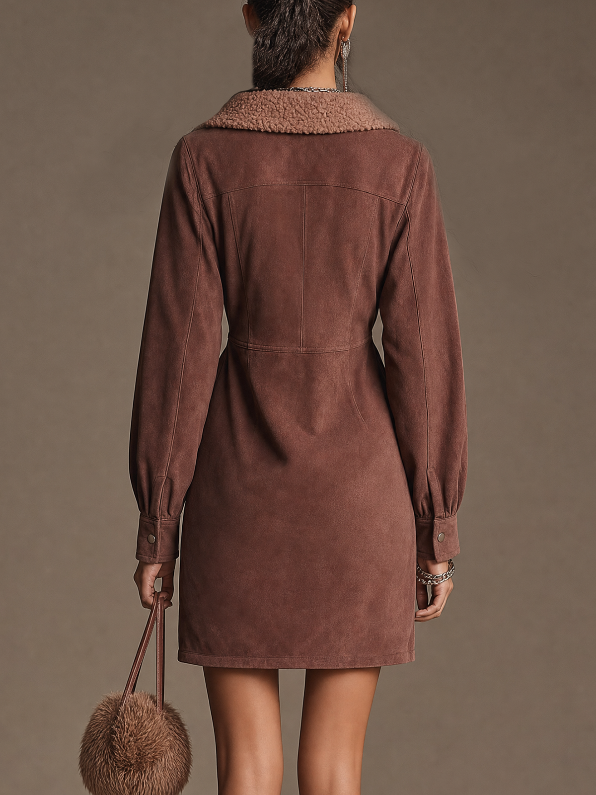 Vestido mini marrón gamuza borreguito