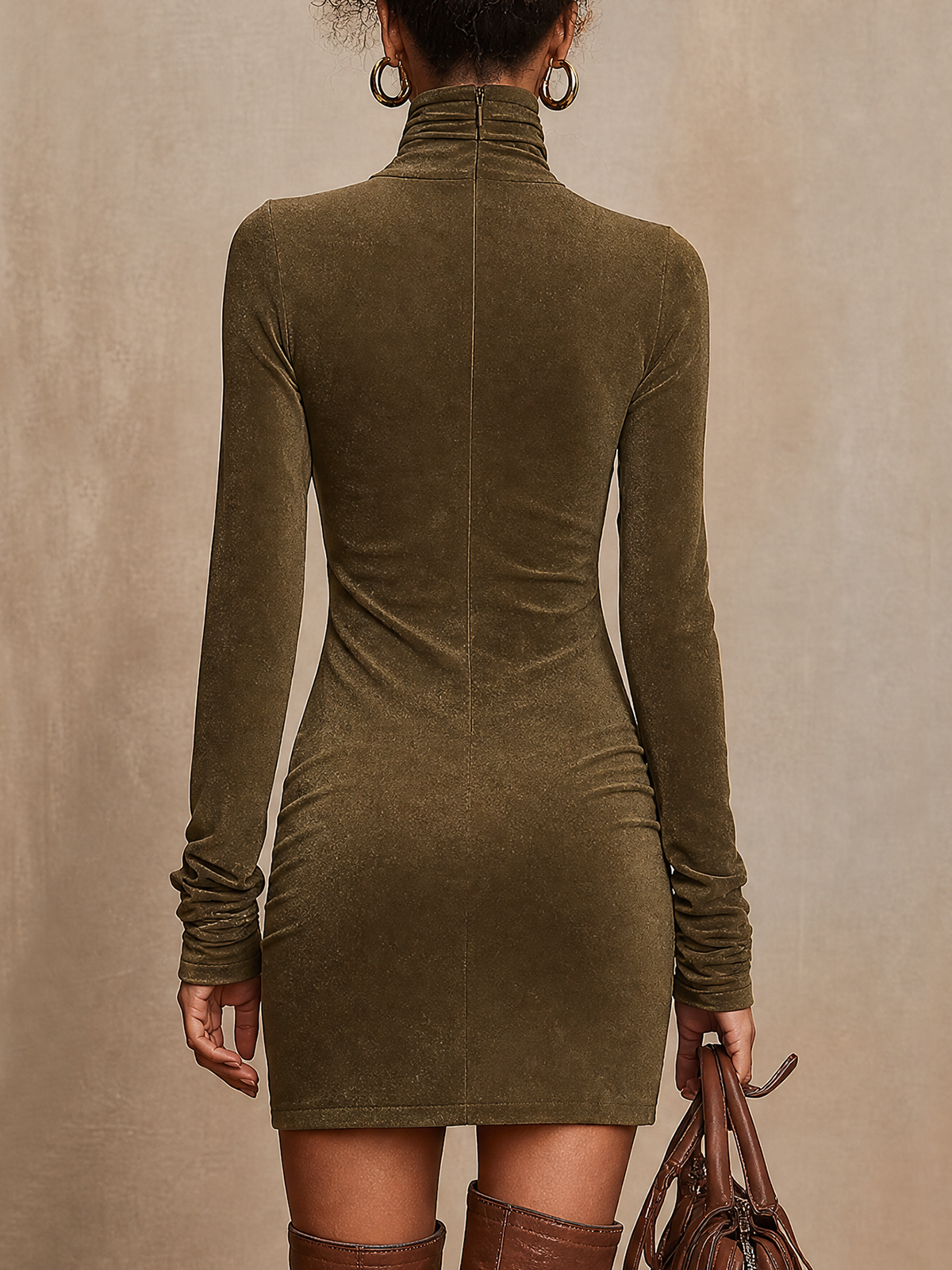 Vestido mini verde oliva cordones
