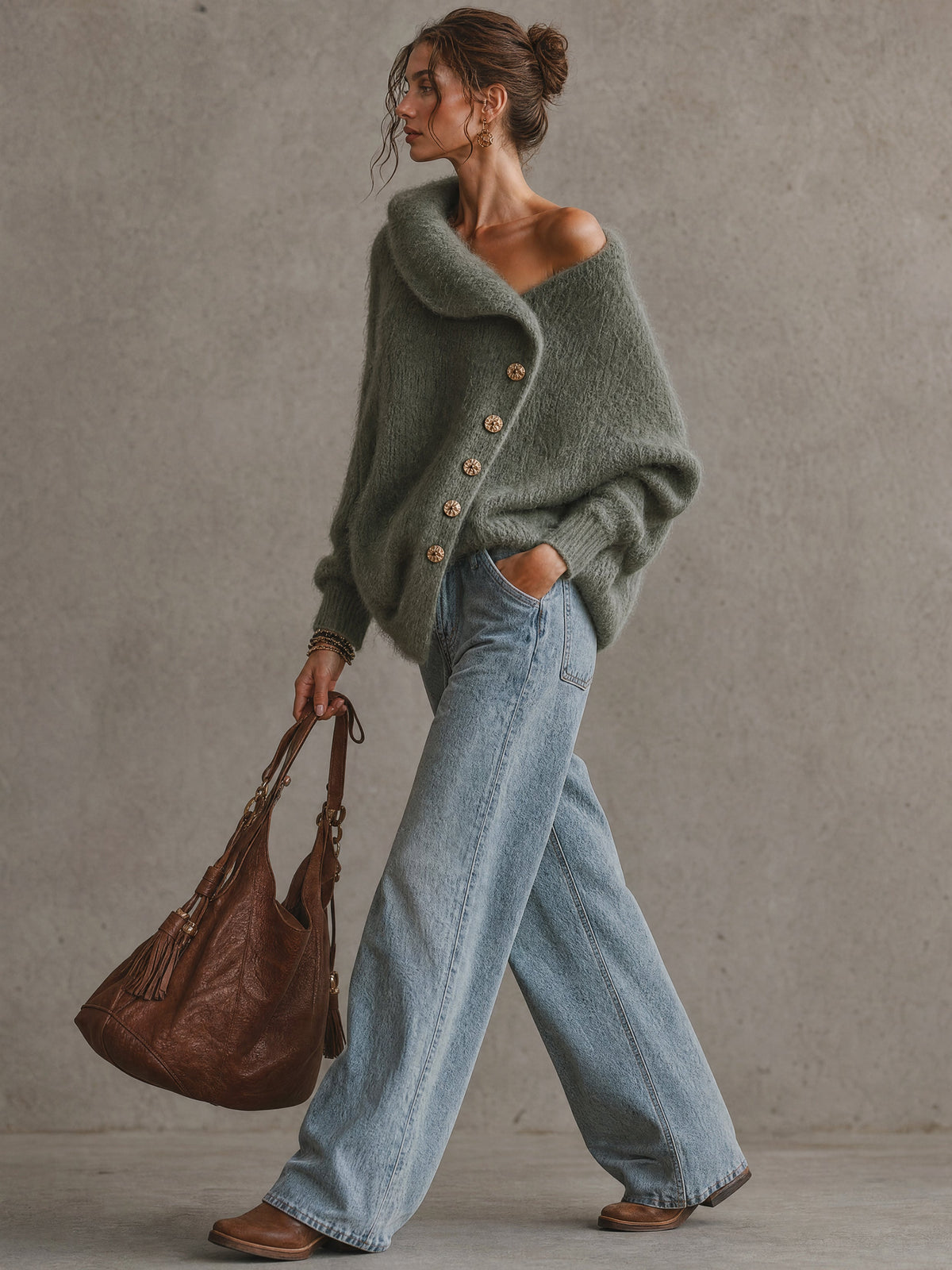 Pull oversize en alpaga vert olive