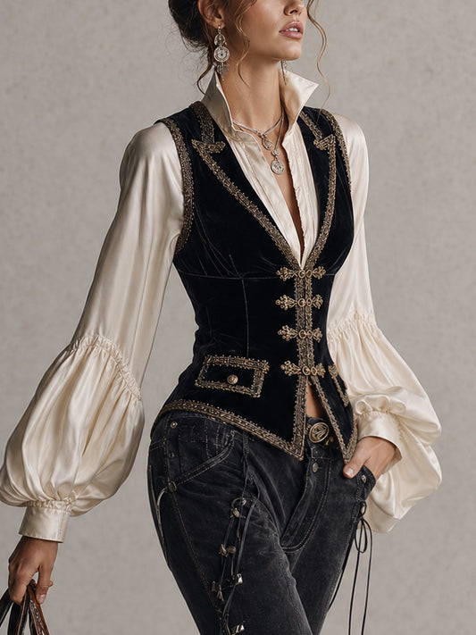 Gilet vintage noir en velours
