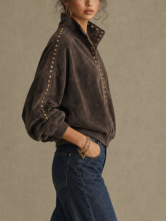 Top en daim marron foncé