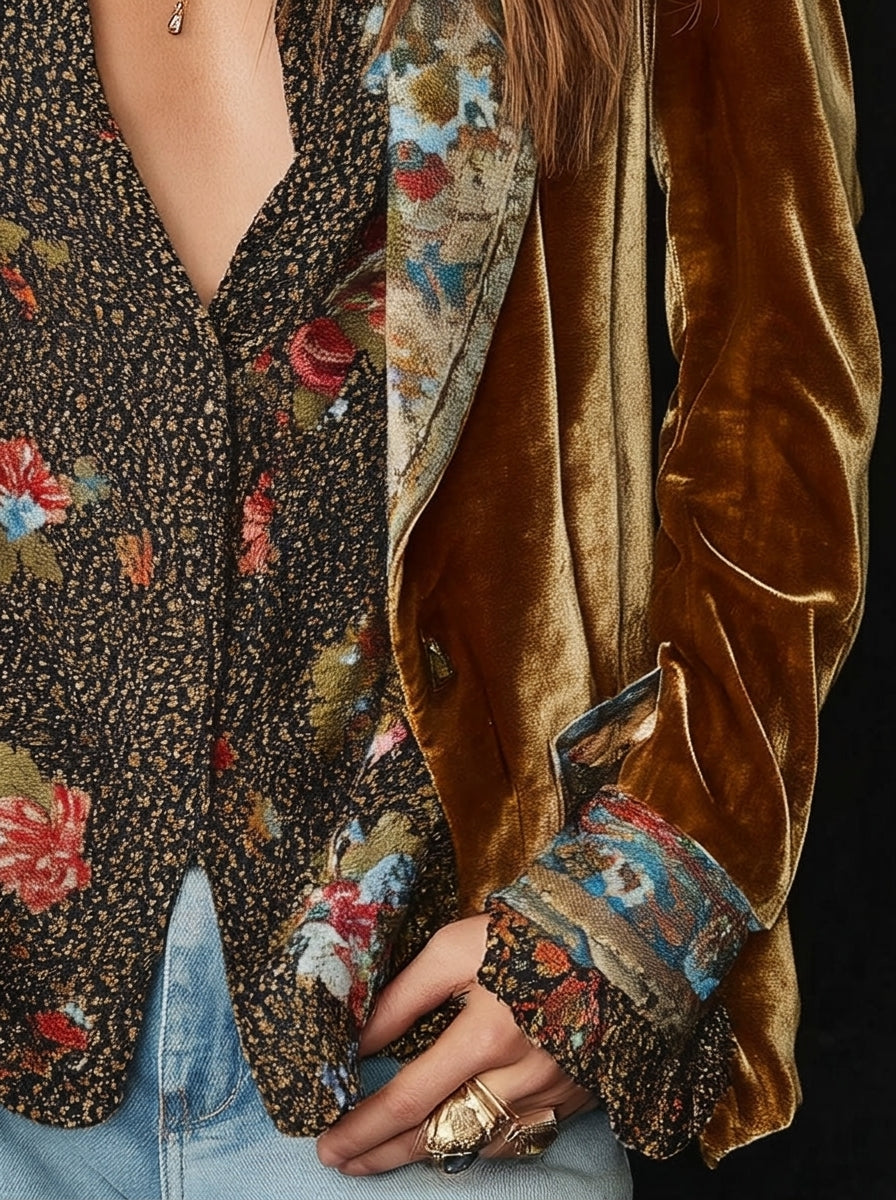 Marcella - Blazer patchwork à imprimé floral vintage
