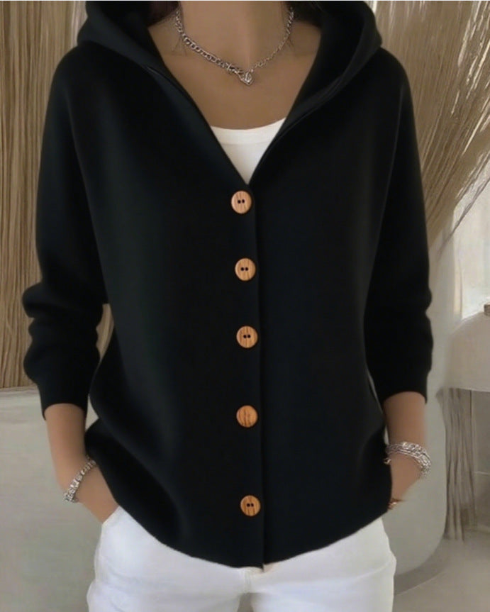 Merel | Gilet en Maille à Capuche et Boutons