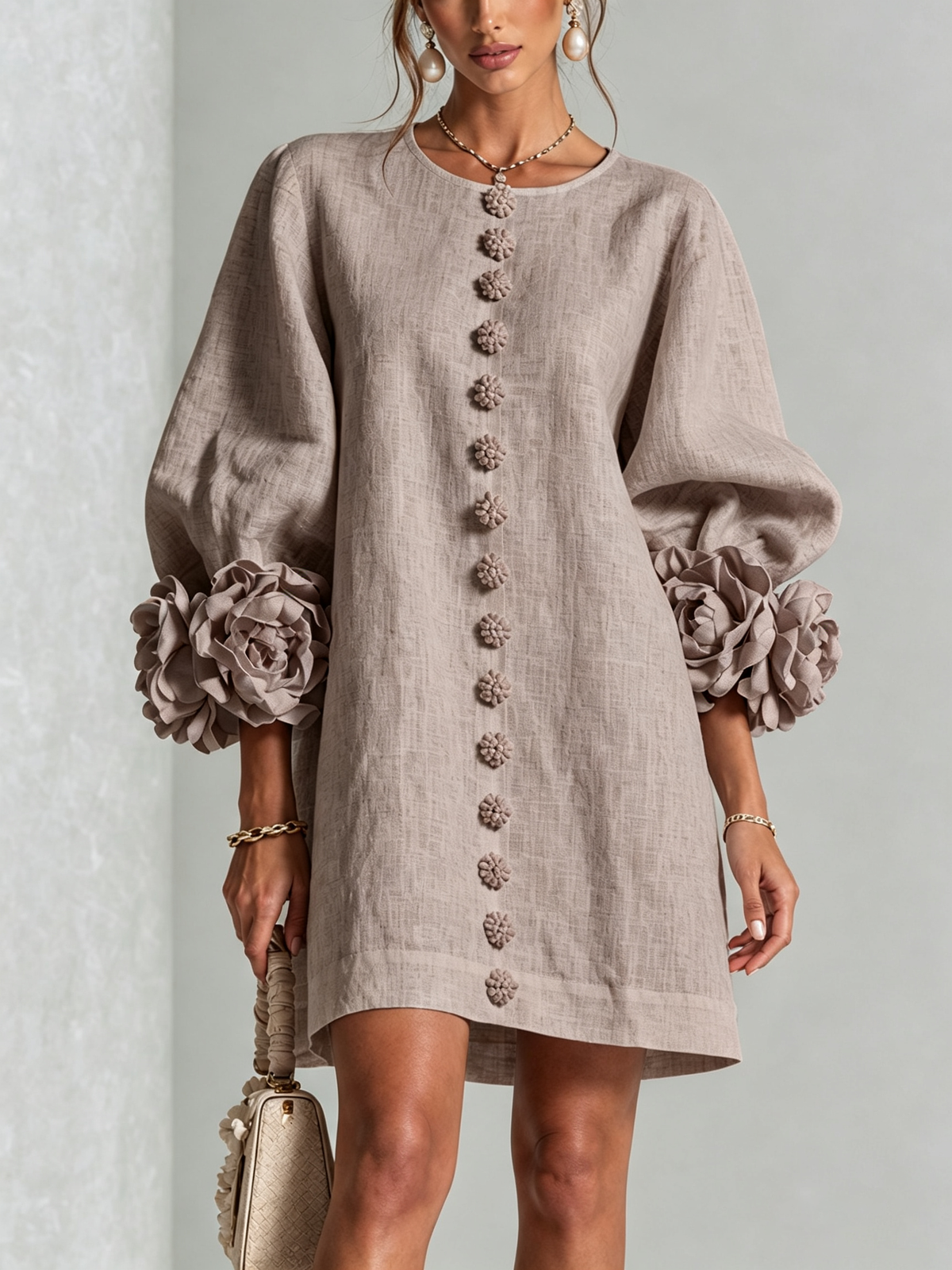 Vestido Mini Henrietta™ en taupe champiñón, vista frontal