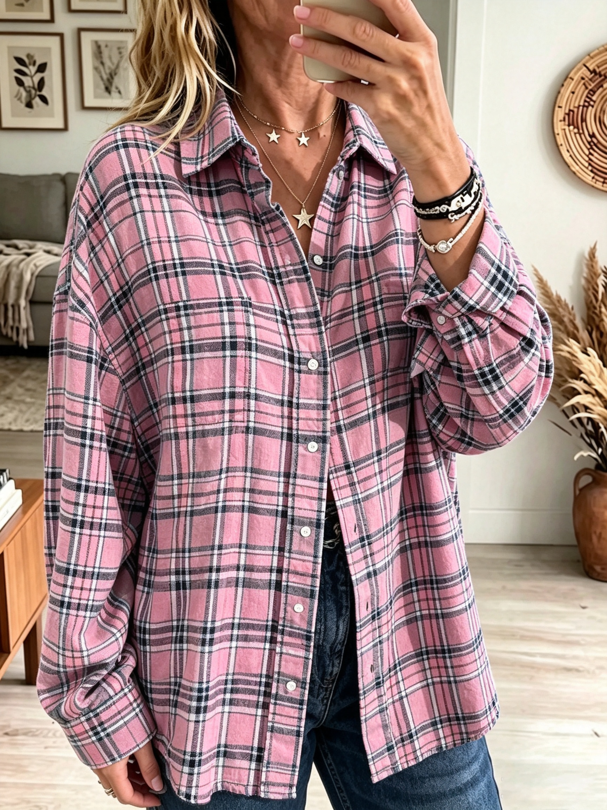 Camisa de Franela a Cuadros Oversize para Mujer