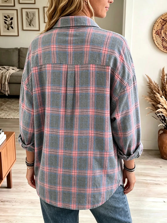 Camisa de Franela a Cuadros Oversize para Mujer