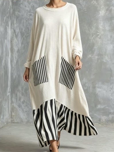 Robe maxi oversize noire à rayures minimaliste