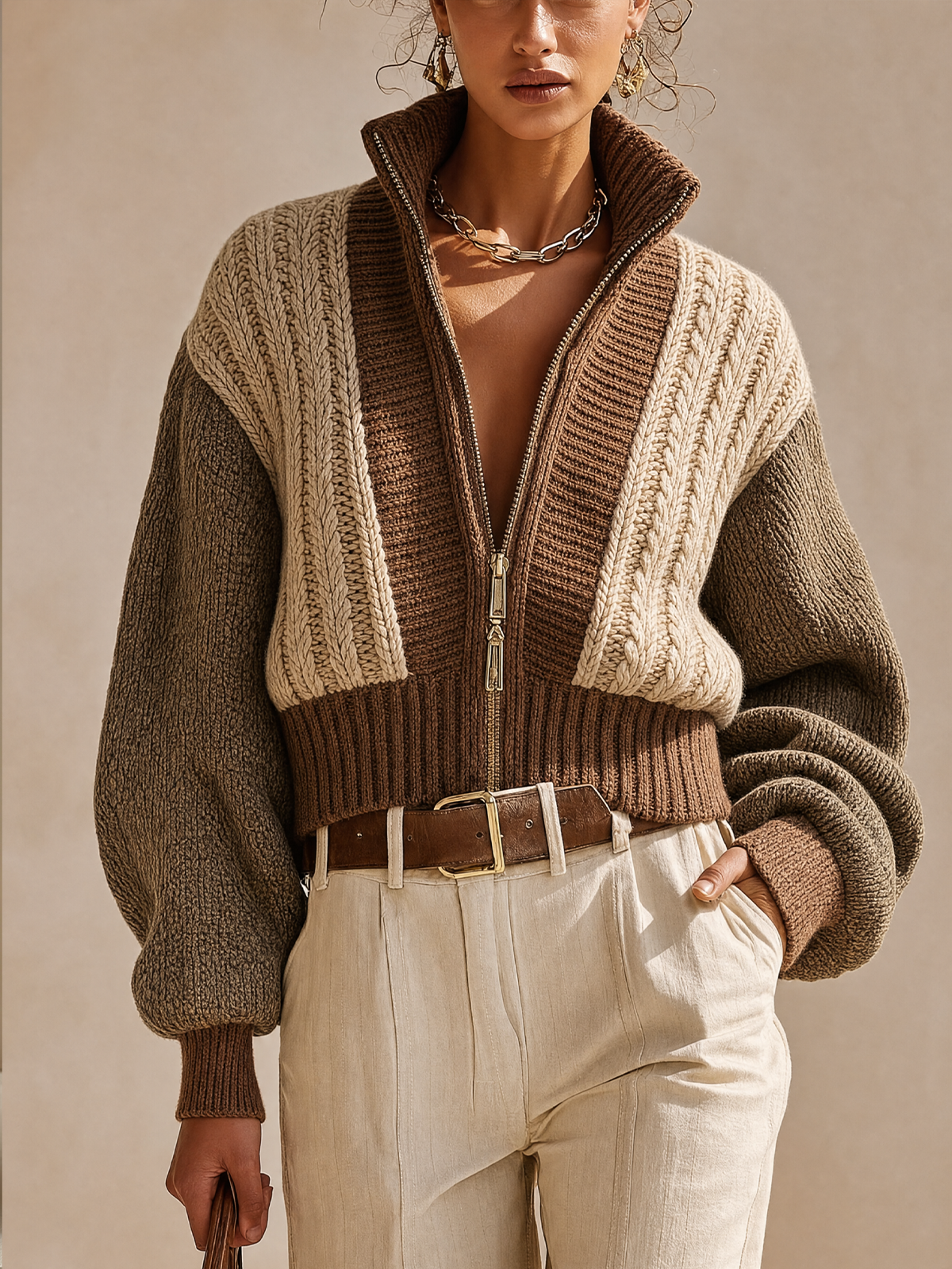 Gilet en maille torsadée color-block