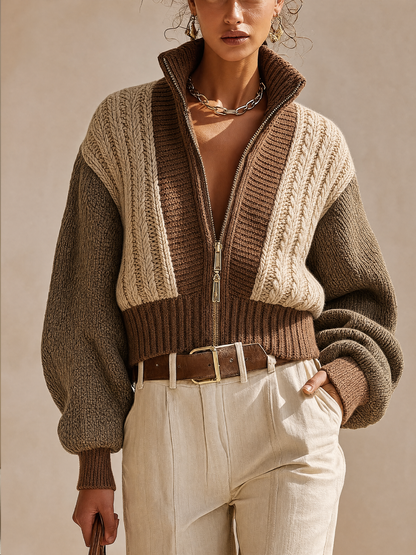 Gilet en maille torsadée color-block