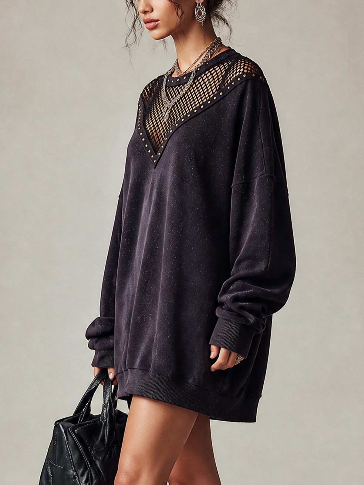 Vestido sudadera mini morado tachuelas
