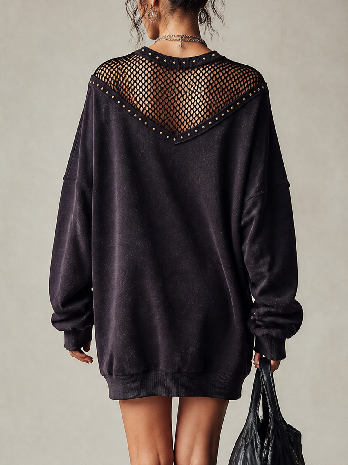 Vestido sudadera mini morado tachuelas