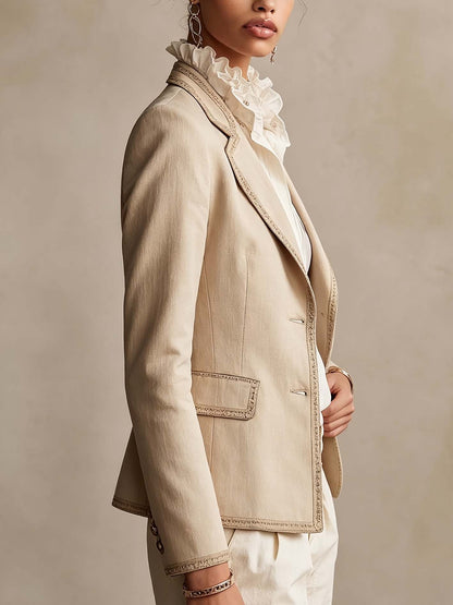 Blazer tailleur beige avec bordure vintage