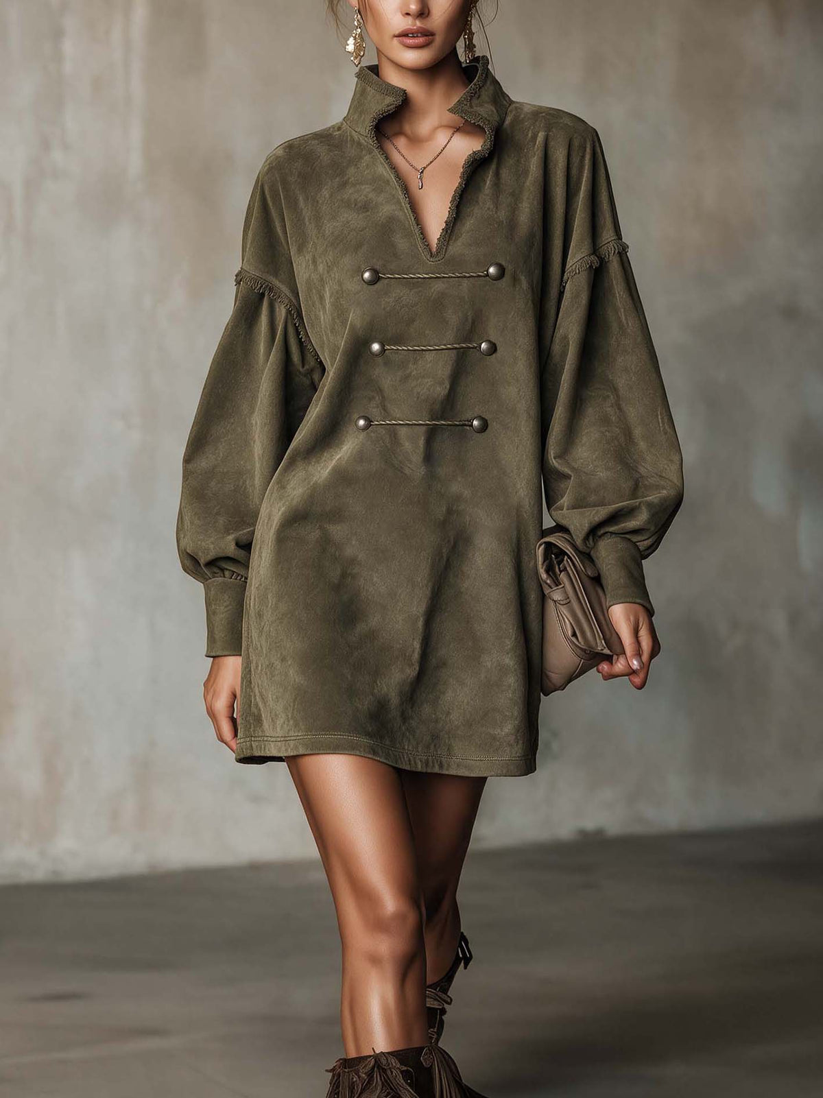 Vestido mini ante verde oliva