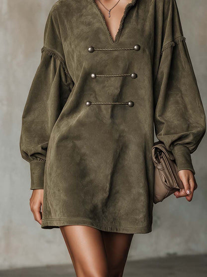 Vestido mini ante verde oliva