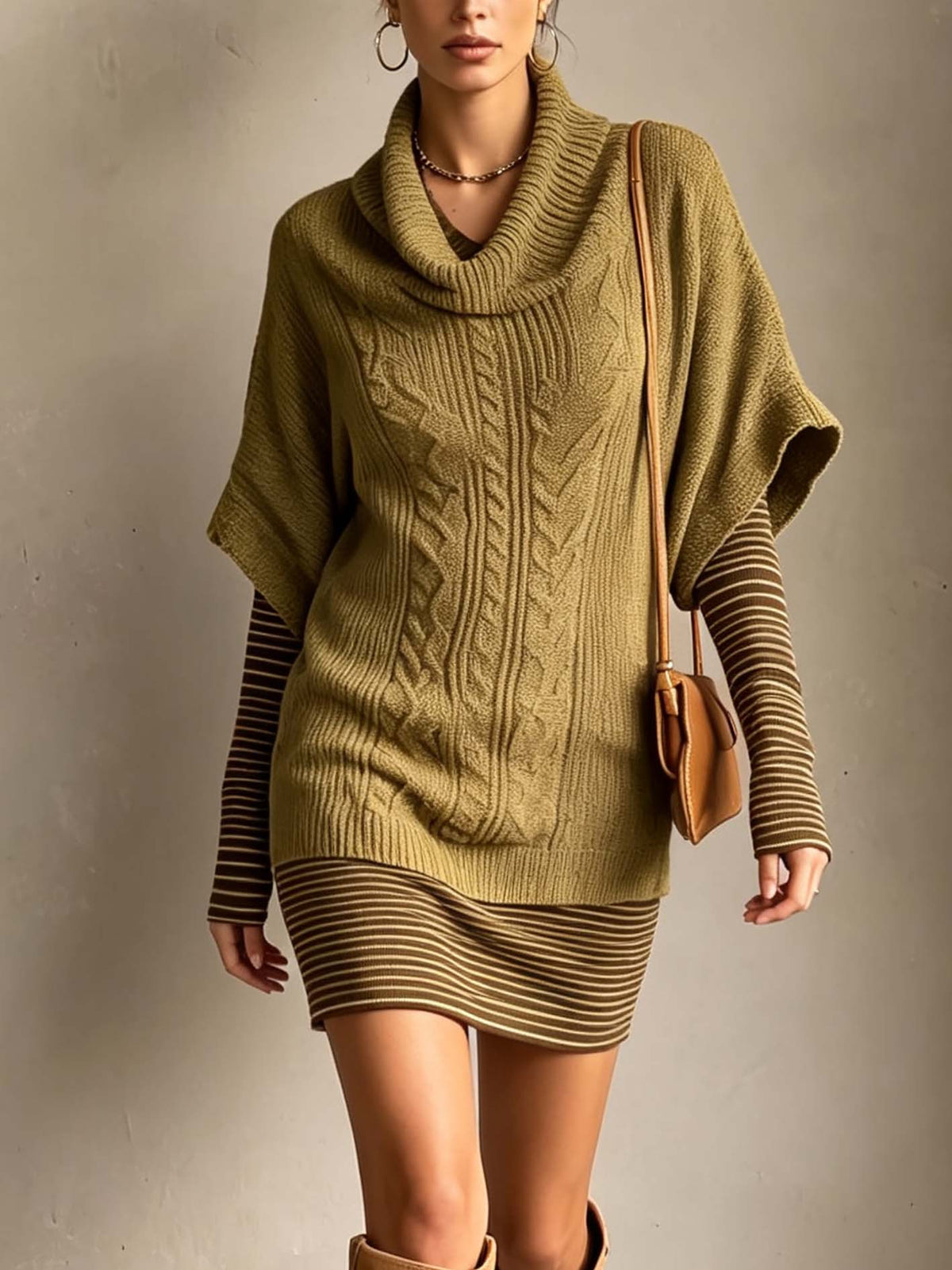Vestido mini suéter verde oliva