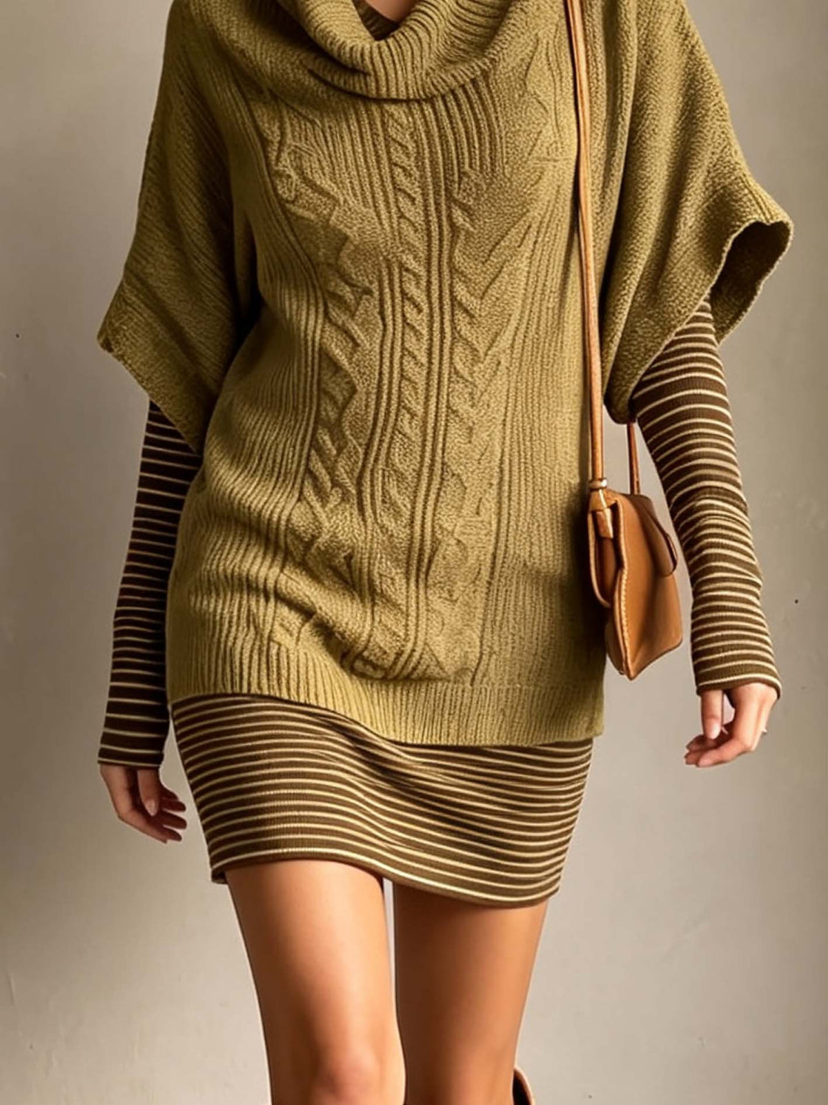 Vestido mini suéter verde oliva