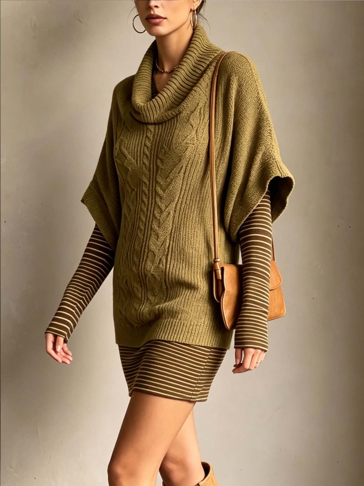 Vestido mini suéter verde oliva