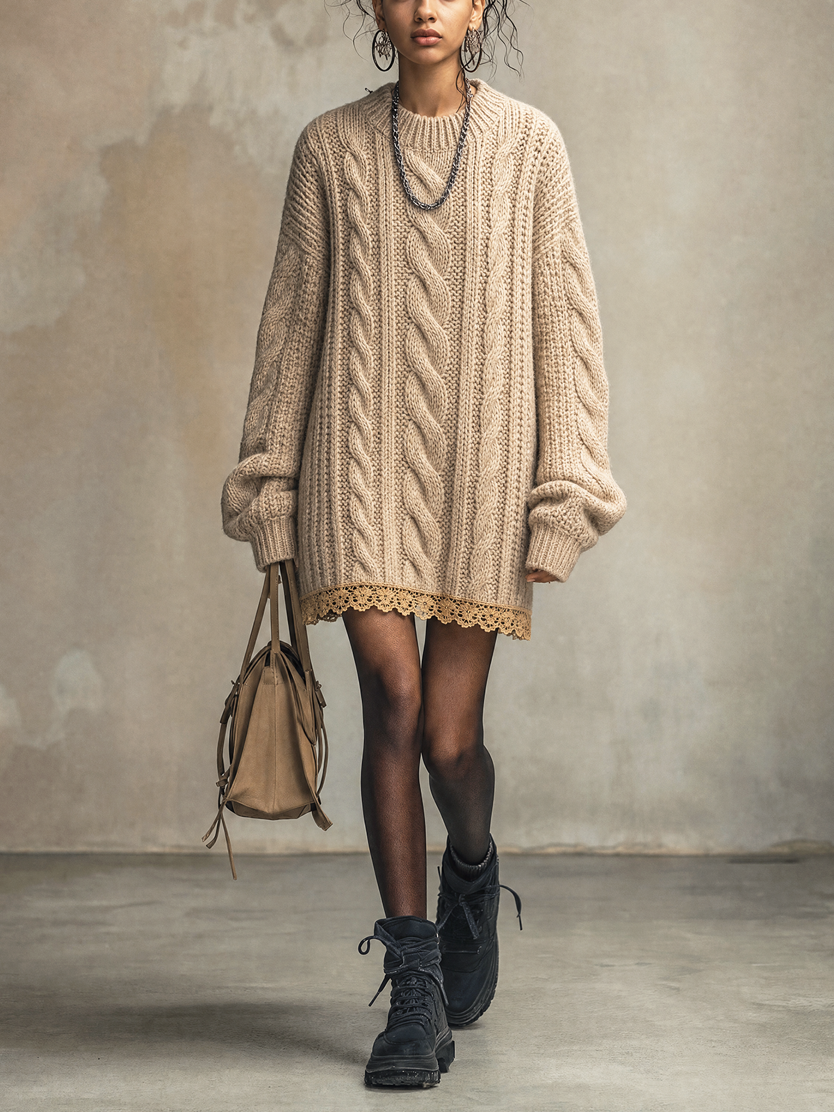 Robe courte beige oversize torsadée
