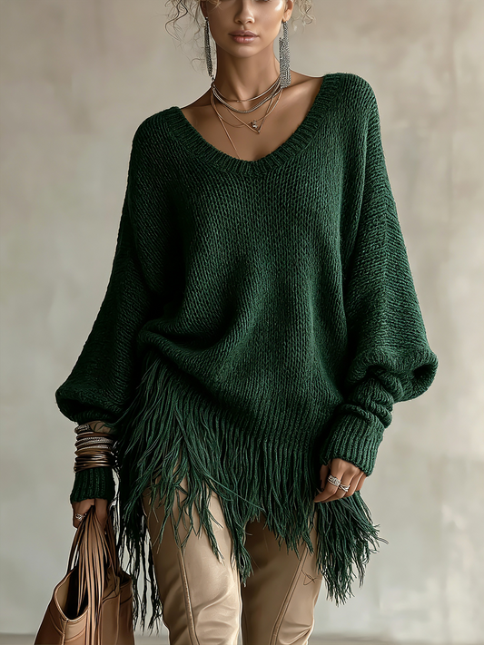 Haut oversize vert foncé à franges
