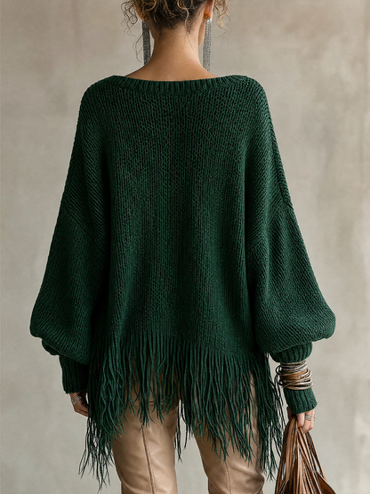 Top verde oscuro oversize flecos