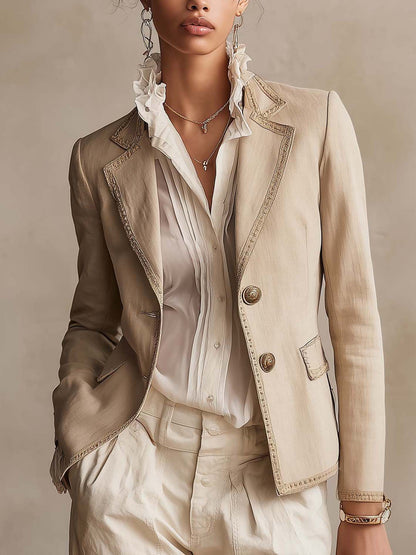 Blazer tailleur beige avec bordure vintage