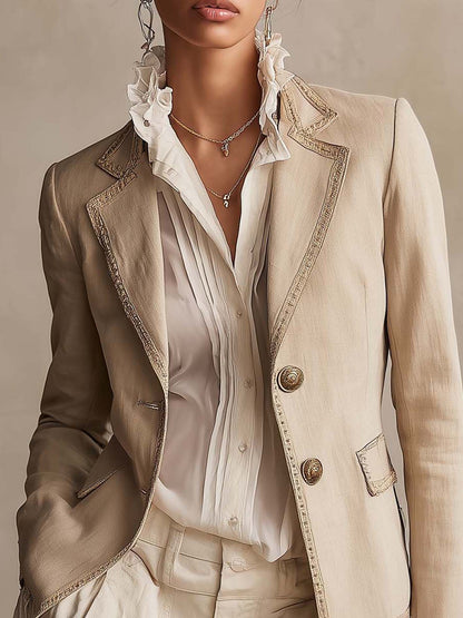 Blazer tailleur beige avec bordure vintage