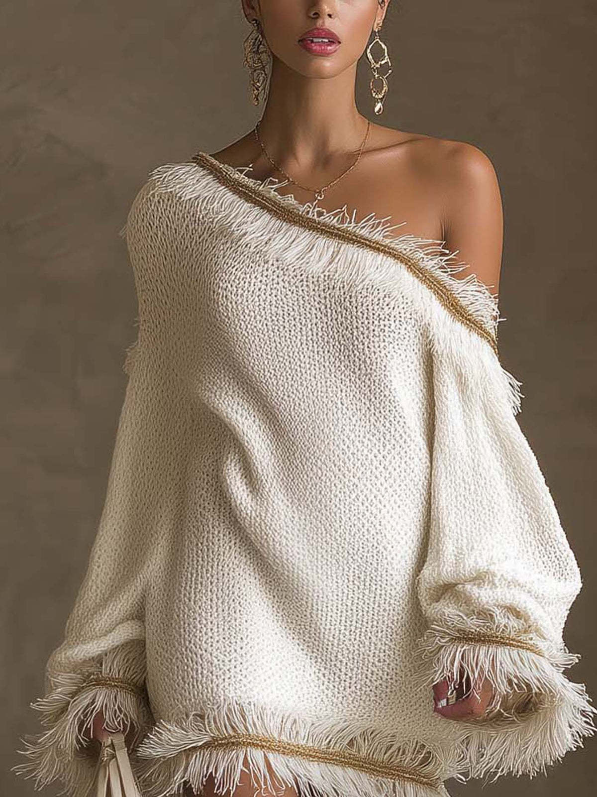 Vestido mini blanco un hombro flecos