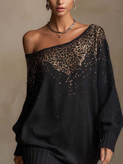 Robe courte noire asymétrique à motif léopard