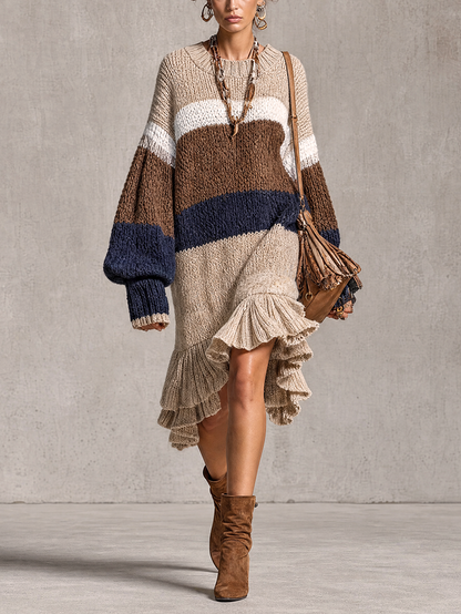 Robe midi en maille tricolore