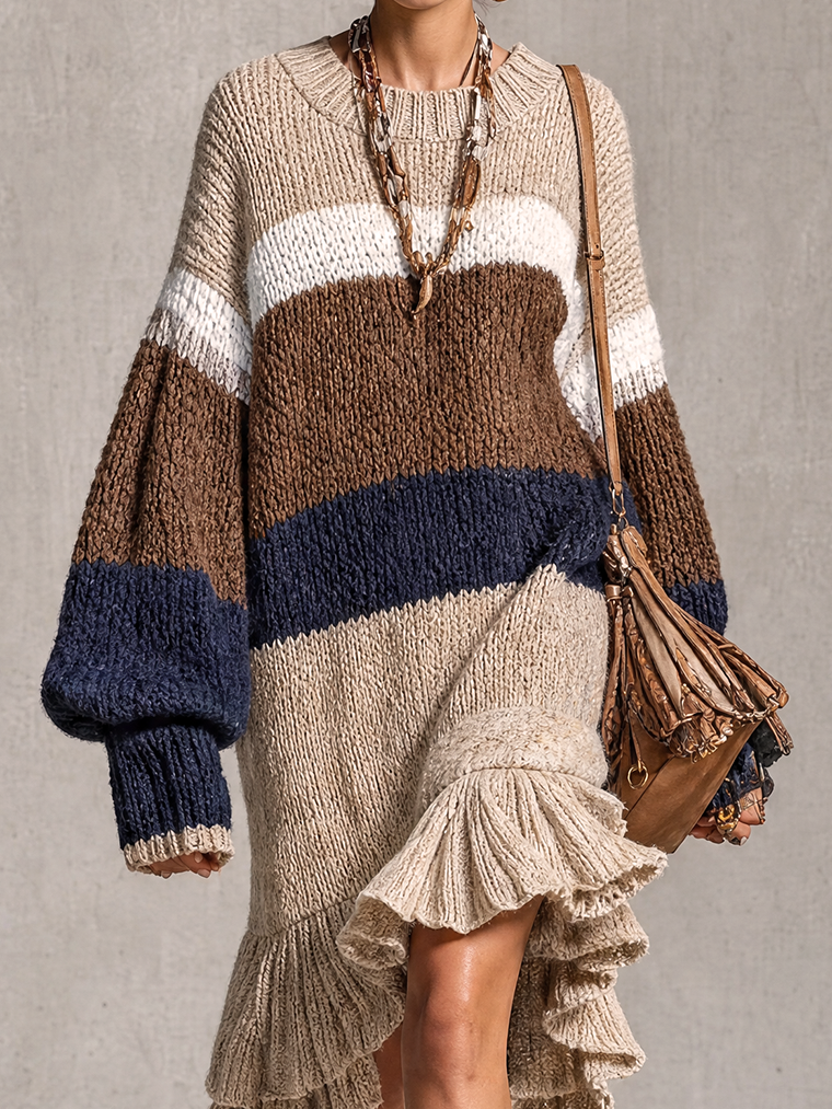 Robe midi en maille tricolore