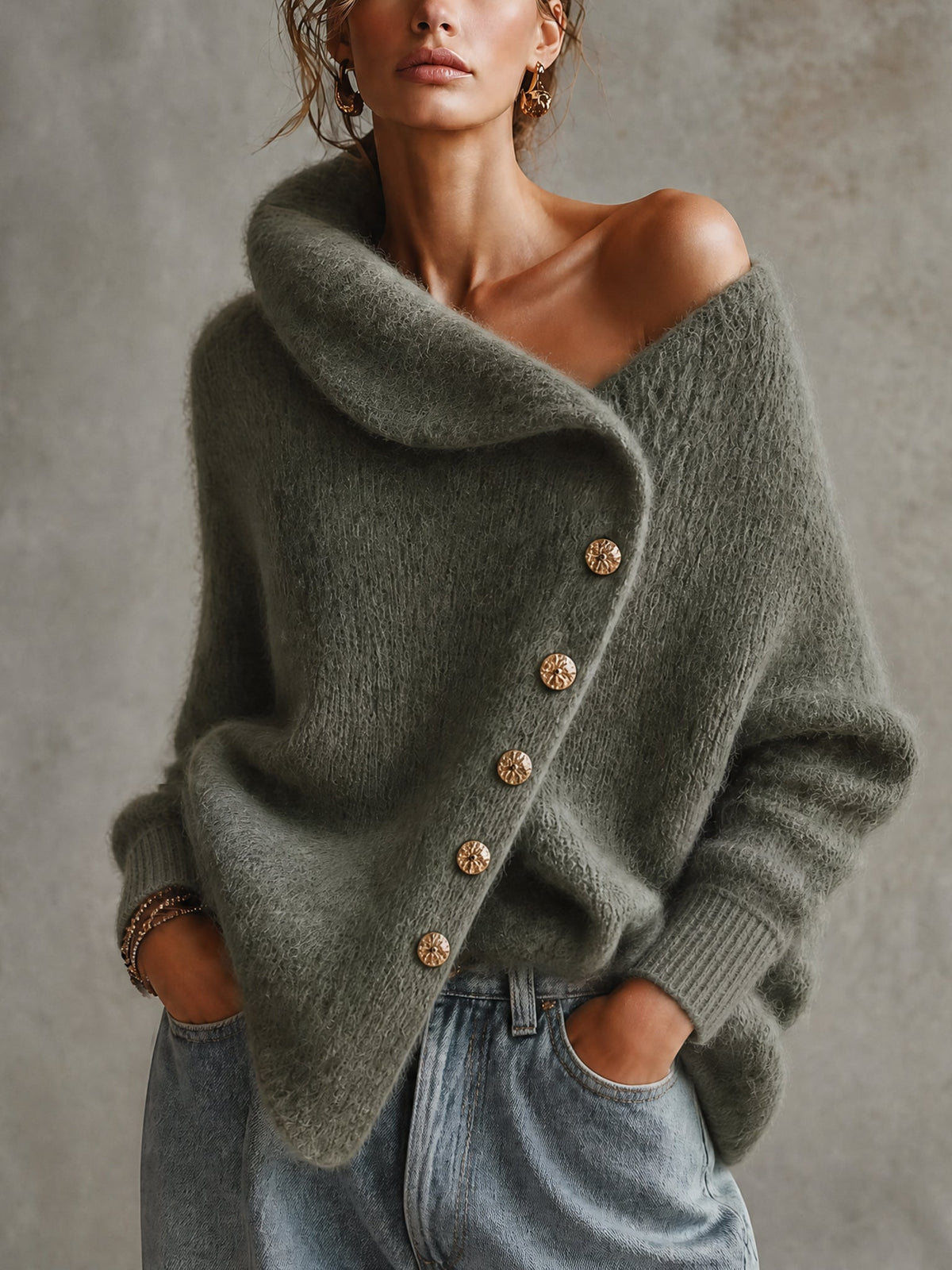 Pull oversize en alpaga vert olive