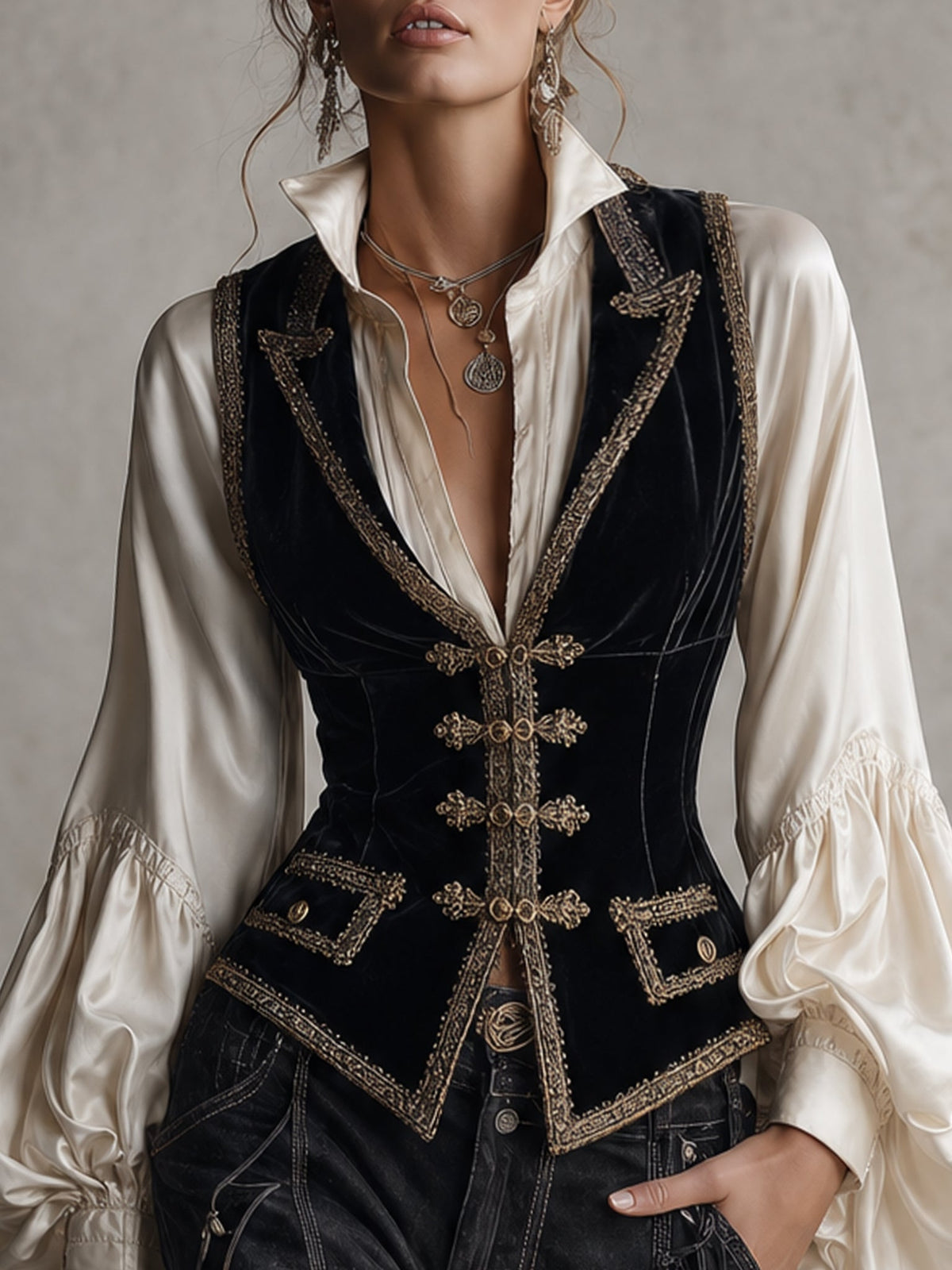 Gilet vintage noir en velours
