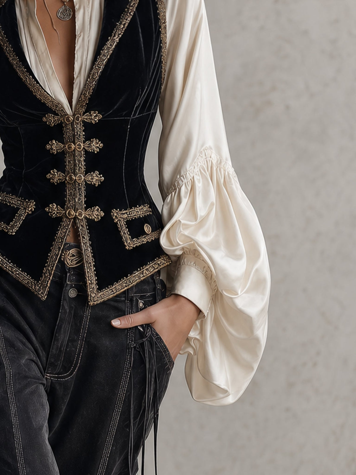 Gilet vintage noir en velours