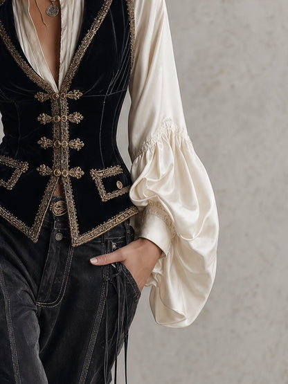 Gilet vintage noir en velours
