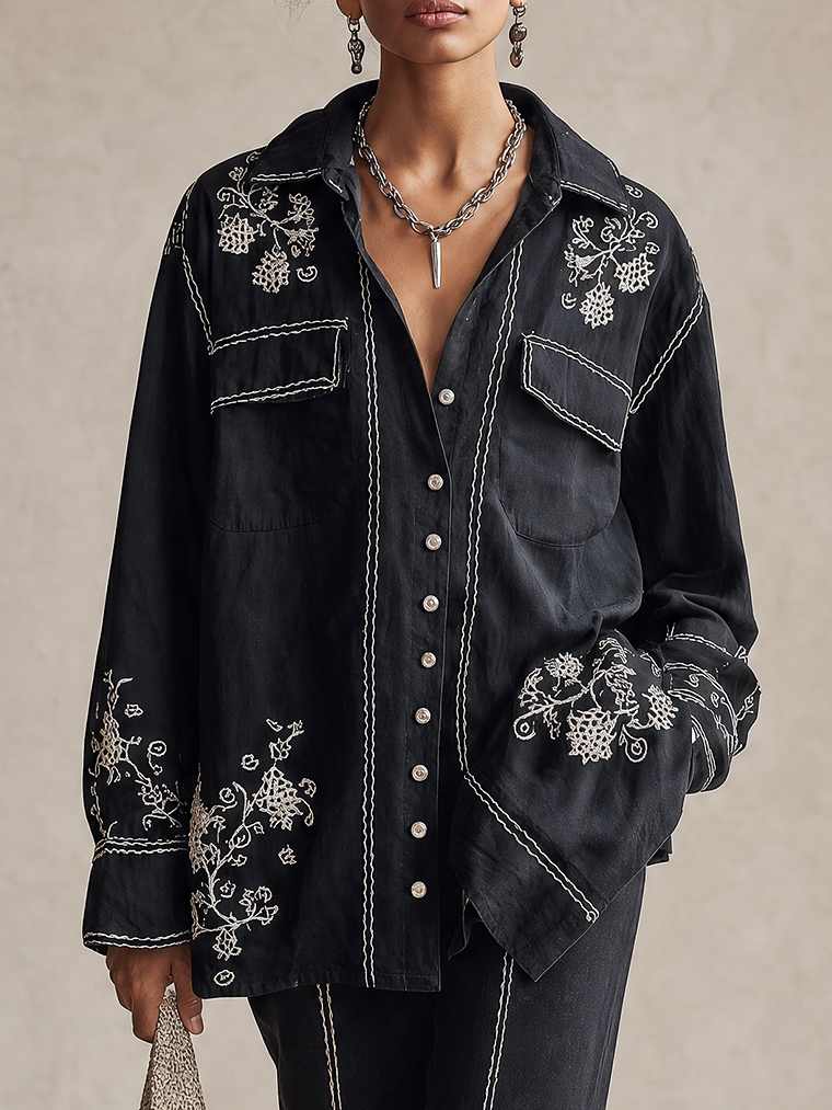 Ensemble chemise en lin bleu marine