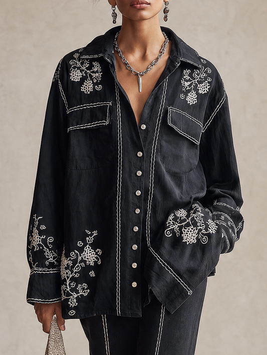 Conjunto camisa lino azul marino