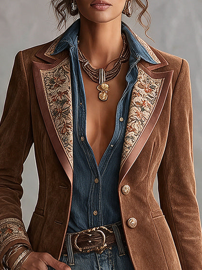 Blazer marron en daim vintage