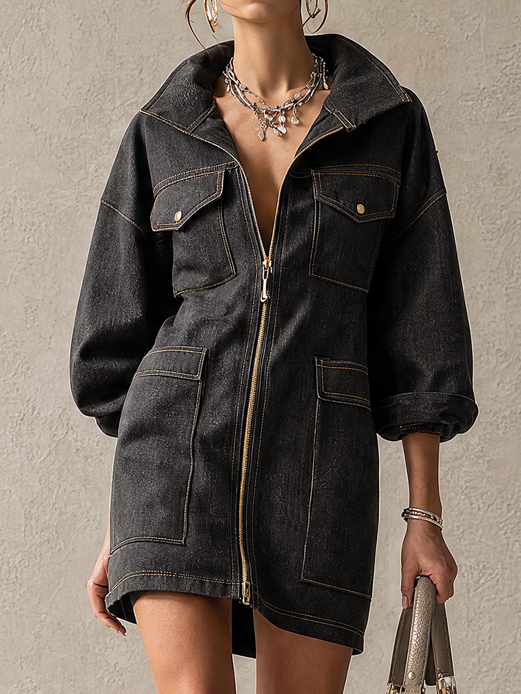 Robe courte utilitaire noire délavée