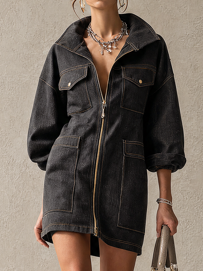 Robe courte utilitaire noire délavée