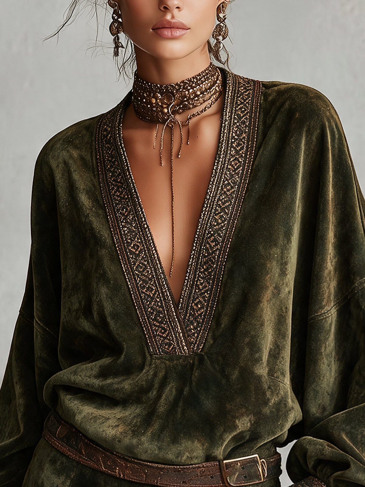 Vestido mini vintage ante oliva