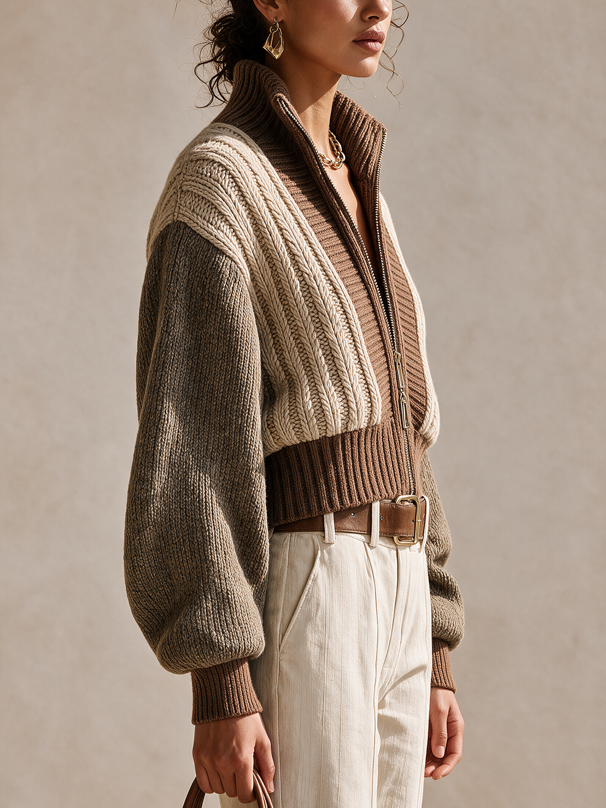 Gilet en maille torsadée color-block