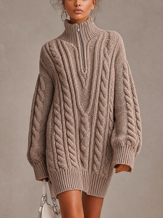 Robe pull courte oversize taupe zippée