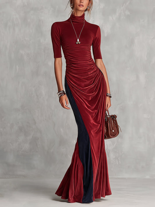 Robe longue en velours bordeaux et marine