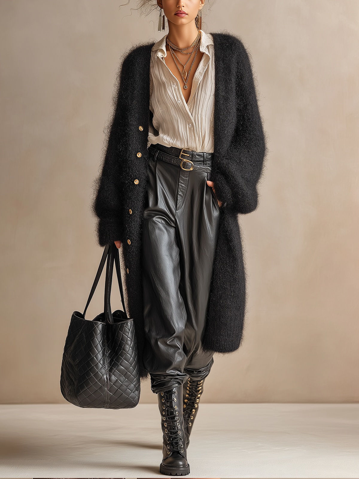 Gilet long noir en mohair