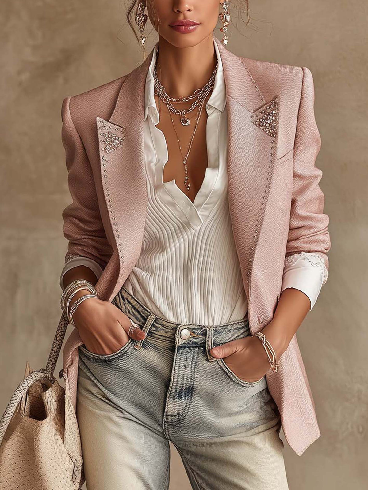Blazer tailleur rose à ornements