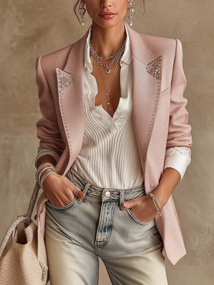 Blazer tailleur rose à ornements